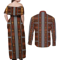 Malo e Lelei Tonga Couples Matching Off Shoulder Maxi Dress and Long Sleeve Button Shirt Tongan Ngatu Tapa Cloth - Polynesian Pride