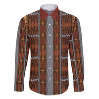 Malo e Lelei Tonga Family Matching Summer Maxi Dress and Hawaiian Shirt Tongan Ngatu Tapa Cloth LT14 Dad's Shirt - Long Sleeve Orange - Polynesian Pride