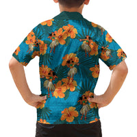 Hawaii Luau Party Family Matching Off Shoulder Long Sleeve Dress and Hawaiian Shirt Dancing Girl Tropical Flowers LT14 - Polynesian Pride