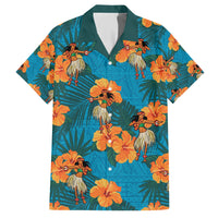 Hawaii Luau Party Family Matching Short Sleeve Bodycon Dress and Hawaiian Shirt Dancing Girl Tropical Flowers LT14 Dad's Shirt - Short Sleeve Blue - Polynesian Pride