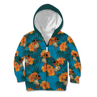 Hawaii Luau Party Kid Hoodie Dancing Girl Tropical Flowers LT14 Zip Hoodie Blue - Polynesian Pride