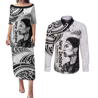 New Zealand Women's Day Couples Matching Puletasi and Long Sleeve Button Shirt Aotearoa Kia Whakapumau Te Mana Wahine LT14 White - Polynesian Pride