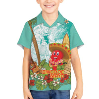 Hawaii Cinco de Mayo Family Matching Off The Shoulder Long Sleeve Dress and Hawaiian Shirt Chili Pepper Hula Girl Tropical Vibes LT14 Son's Shirt Turquoise - Polynesian Pride