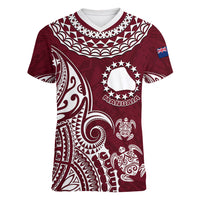 Personalised Mangaia Cook Islands Women V Neck T Shirt Polynesian Sea Turtle LT14 - Polynesian Pride