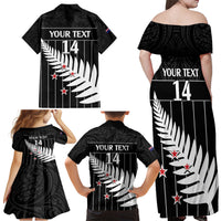 Custom New Zealand Silver Fern Cricket Family Matching Off Shoulder Maxi Dress and Hawaiian Shirt Aotearoa Maori Go Black Cap LT14 - Polynesian Pride