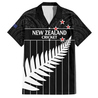 Custom New Zealand Silver Fern Cricket Family Matching Off Shoulder Maxi Dress and Hawaiian Shirt Aotearoa Maori Go Black Cap LT14 Dad's Shirt - Short Sleeve Black - Polynesian Pride