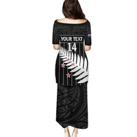 Custom New Zealand Silver Fern Cricket Family Matching Puletasi and Hawaiian Shirt Aotearoa Maori Go Black Cap LT14 - Polynesian Pride