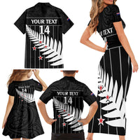 Custom New Zealand Silver Fern Cricket Family Matching Short Sleeve Bodycon Dress and Hawaiian Shirt Aotearoa Maori Go Black Cap LT14 - Polynesian Pride