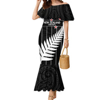 Custom New Zealand Silver Fern Cricket Mermaid Dress Aotearoa Maori Go Black Cap LT14 Women Black - Polynesian Pride