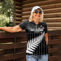 Custom New Zealand Silver Fern Cricket Women Polo Shirt Aotearoa Maori Go Black Cap LT14 - Polynesian Pride