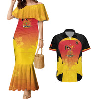 Custom Papua New Guinea Cricket Couples Matching Mermaid Dress and Hawaiian Shirt 2024 Go PNG LT14 Black - Polynesian Pride