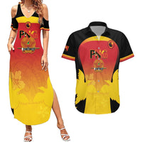Custom Papua New Guinea Cricket Couples Matching Summer Maxi Dress and Hawaiian Shirt 2024 Go PNG LT14 Black - Polynesian Pride