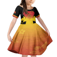 Custom Papua New Guinea Cricket Family Matching Mermaid Dress and Hawaiian Shirt 2024 Go PNG LT14 Daughter's Dress Black - Polynesian Pride