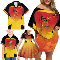 Custom Papua New Guinea Cricket Family Matching Off Shoulder Short Dress and Hawaiian Shirt 2024 Go PNG LT14 - Polynesian Pride