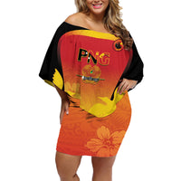 Custom Papua New Guinea Cricket Family Matching Off Shoulder Short Dress and Hawaiian Shirt 2024 Go PNG LT14 Mom's Dress Black - Polynesian Pride