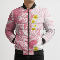 Pink Hawaii Shark Tattoo Bomber Puffer Jacket Puakenikeni Lei Plumeria Polynesian Pattern