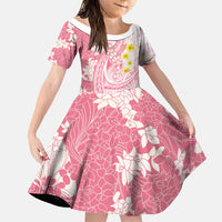 Pink Hawaii Shark Tattoo Family Matching Mermaid Dress and Hawaiian Shirt Puakenikeni Lei Plumeria Polynesian Pattern LT14 Daughter's Dress Pink - Polynesian Pride