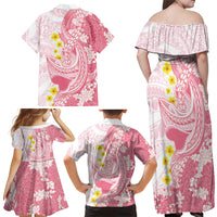 Pink Hawaii Shark Tattoo Family Matching Off Shoulder Maxi Dress and Hawaiian Shirt Puakenikeni Lei Plumeria Polynesian Pattern LT14 - Polynesian Pride
