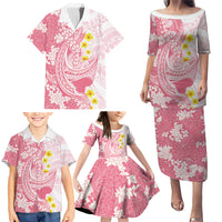 Pink Hawaii Shark Tattoo Family Matching Puletasi and Hawaiian Shirt Puakenikeni Lei Plumeria Polynesian Pattern LT14 - Polynesian Pride