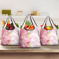 Pink Hawaii Shark Tattoo Grocery Bag Puakenikeni Lei Plumeria Polynesian Pattern