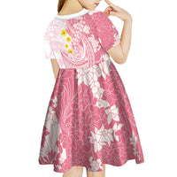 Pink Hawaii Shark Tattoo Kid Short Sleeve Dress Puakenikeni Lei Plumeria Polynesian Pattern