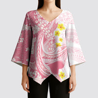 Pink Hawaii Shark Tattoo Kimono Sleeve Blouse Puakenikeni Lei Plumeria Polynesian Pattern