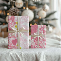 Pink Hawaii Shark Tattoo Wrapping Paper Puakenikeni Lei Plumeria Polynesian Pattern