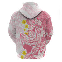 Pink Hawaii Shark Tattoo Zip Hoodie Puakenikeni Lei Plumeria Polynesian Pattern