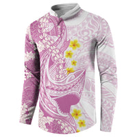 Purple Hawaii Shark Tattoo Button Sweatshirt Puakenikeni Lei Plumeria Polynesian Pattern