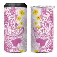 Purple Hawaii Shark Tattoo 4 in 1 Can Cooler Tumbler Puakenikeni Lei Plumeria Polynesian Pattern