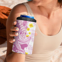 Purple Hawaii Shark Tattoo 4 in 1 Can Cooler Tumbler Puakenikeni Lei Plumeria Polynesian Pattern