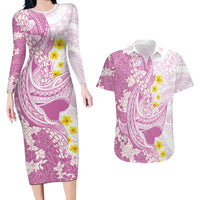 Purple Hawaii Shark Tattoo Couples Matching Long Sleeve Bodycon Dress and Hawaiian Shirt Puakenikeni Lei Plumeria Polynesian Pattern LT14 Purple - Polynesian Pride