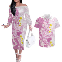 Purple Hawaii Shark Tattoo Couples Matching Off The Shoulder Long Sleeve Dress and Hawaiian Shirt Puakenikeni Lei Plumeria Polynesian Pattern LT14 Purple - Polynesian Pride
