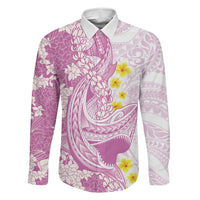 Purple Hawaii Shark Tattoo Family Matching Mermaid Dress and Hawaiian Shirt Puakenikeni Lei Plumeria Polynesian Pattern LT14 Dad's Shirt - Long Sleeve Purple - Polynesian Pride
