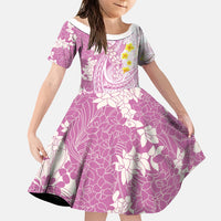Purple Hawaii Shark Tattoo Family Matching Off Shoulder Maxi Dress and Hawaiian Shirt Puakenikeni Lei Plumeria Polynesian Pattern LT14 Daughter's Dress Purple - Polynesian Pride