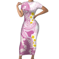 Purple Hawaii Shark Tattoo Family Matching Short Sleeve Bodycon Dress and Hawaiian Shirt Puakenikeni Lei Plumeria Polynesian Pattern LT14 Mom's Dress Purple - Polynesian Pride