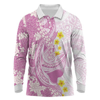 Purple Hawaii Shark Tattoo Long Sleeve Polo Shirt Puakenikeni Lei Plumeria Polynesian Pattern