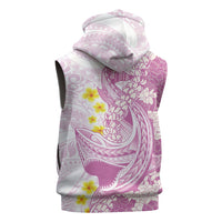Purple Hawaii Shark Tattoo Sleeveless Zip Hoodie Puakenikeni Lei Plumeria Polynesian Pattern