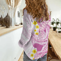 Purple Hawaii Shark Tattoo Women Casual Shirt Puakenikeni Lei Plumeria Polynesian Pattern