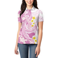 Purple Hawaii Shark Tattoo Women Polo Shirt Puakenikeni Lei Plumeria Polynesian Pattern