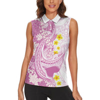 Purple Hawaii Shark Tattoo Women Sleeveless Polo Shirt Puakenikeni Lei Plumeria Polynesian Pattern