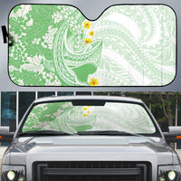 Green Hawaii Shark Tattoo Auto Sun Shade Puakenikeni Lei Plumeria Polynesian Pattern