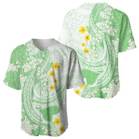 Green Hawaii Shark Tattoo Baseball Jersey Puakenikeni Lei Plumeria Polynesian Pattern