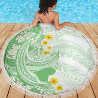 Green Hawaii Shark Tattoo Beach Blanket Puakenikeni Lei Plumeria Polynesian Pattern