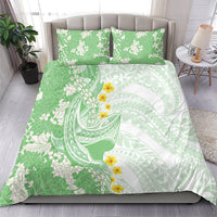 Green Hawaii Shark Tattoo Bedding Set Puakenikeni Lei Plumeria Polynesian Pattern