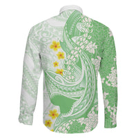 Green Hawaii Shark Tattoo Family Matching Short Sleeve Bodycon Dress and Hawaiian Shirt Puakenikeni Lei Plumeria Polynesian Pattern LT14 - Polynesian Pride