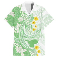 Green Hawaii Shark Tattoo Family Matching Summer Maxi Dress and Hawaiian Shirt Puakenikeni Lei Plumeria Polynesian Pattern LT14 Dad's Shirt - Short Sleeve Green - Polynesian Pride