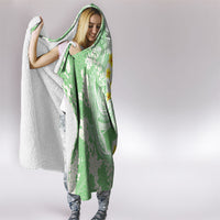 Green Hawaii Shark Tattoo Hooded Blanket Puakenikeni Lei Plumeria Polynesian Pattern