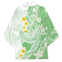 Green Hawaii Shark Tattoo Kimono Puakenikeni Lei Plumeria Polynesian Pattern