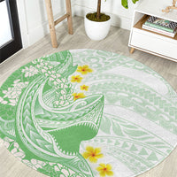 Green Hawaii Shark Tattoo Round Carpet Puakenikeni Lei Plumeria Polynesian Pattern
